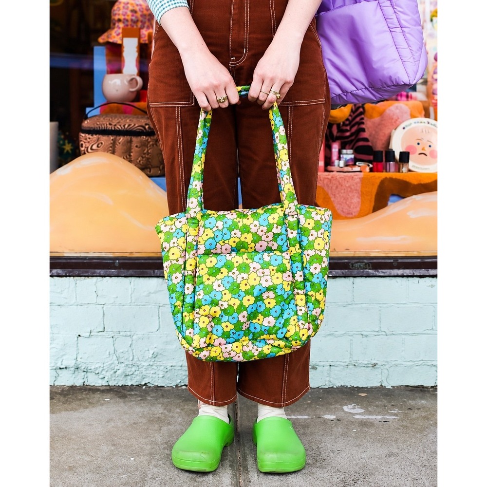NWT BAGGU Puffy Mini Tote Flowerbed Floral Nylon Shoulder Bag Retro Cottagecore